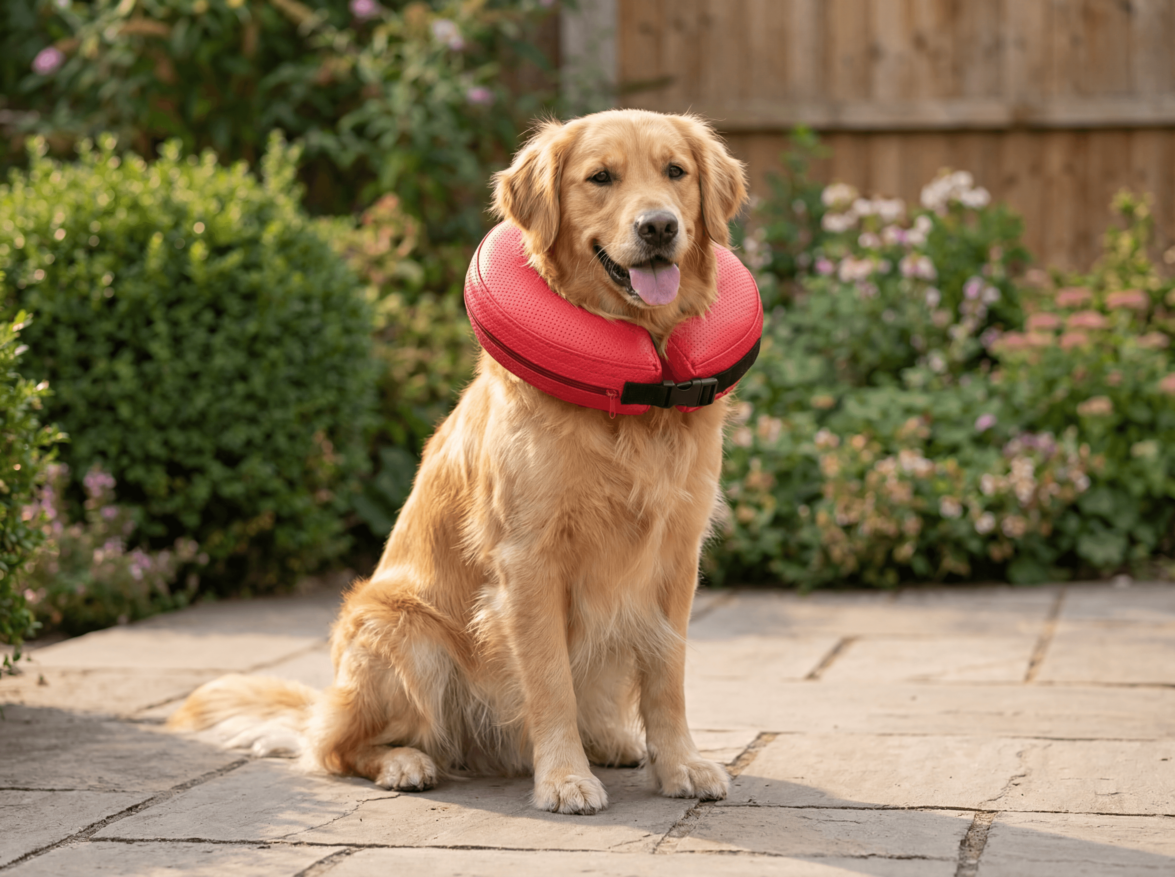 Golden Retriever con collar inflable COPLASTI